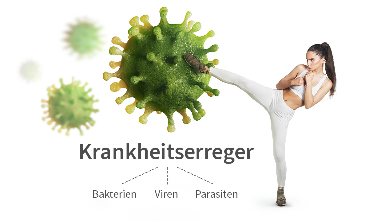 Frau tritt gegen Virus